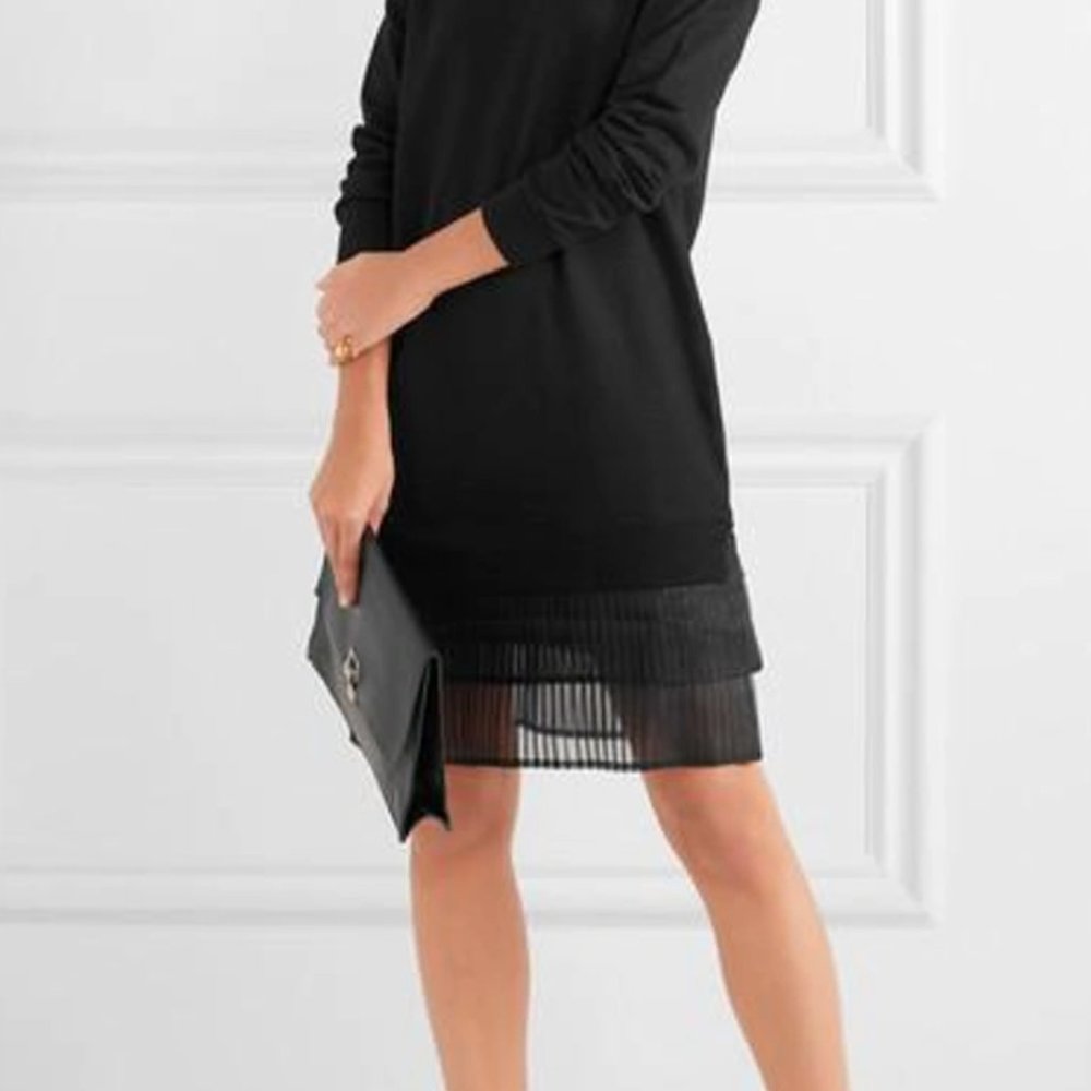 CLU Pleated organza-trimmed black stretch-jersey mini dress in size XS